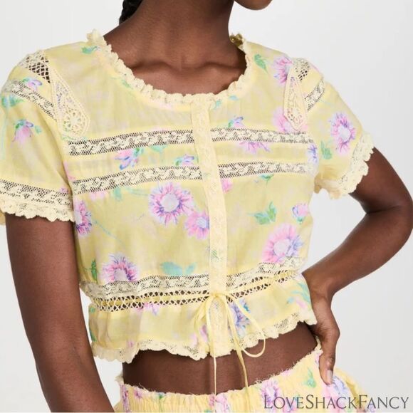 LOVESHACKFANCY **NWT** Farley Crop Top in Bright Azalea Yellow - Picture 8 of 11